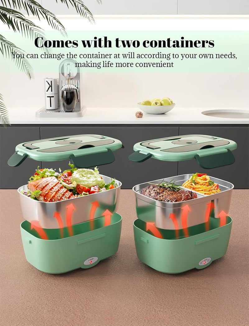 Sitlais Heated Lunch Box for Men&Women - 80W Electric Lunch Box for Adults with Dual 1.5L 304 Stainless Steel Containers Fast Heating Portable Food Warmer for Car&Truck lonchera eléctrica portátil - Image 3